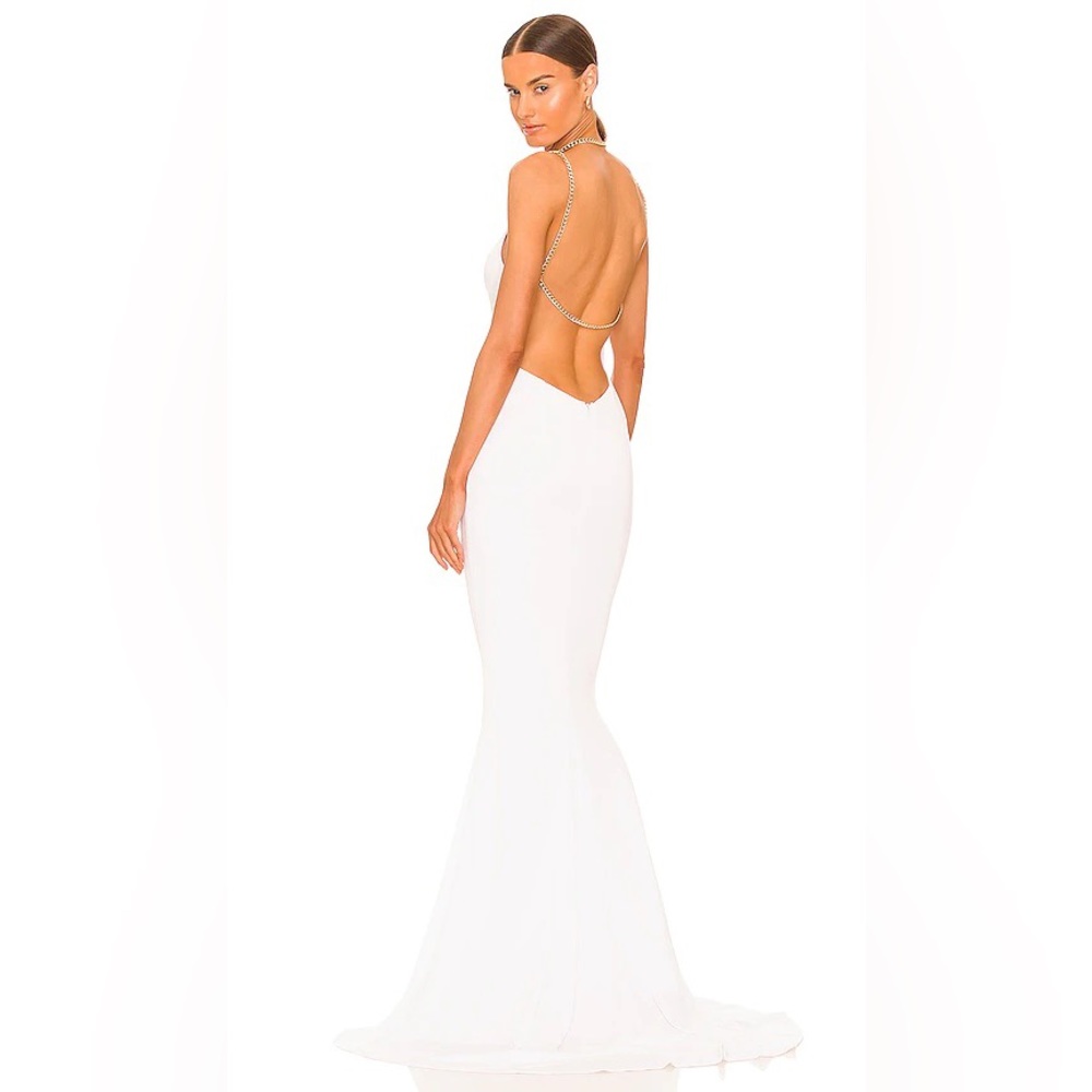 Retrofete Elegant White Backless Maxi Dress